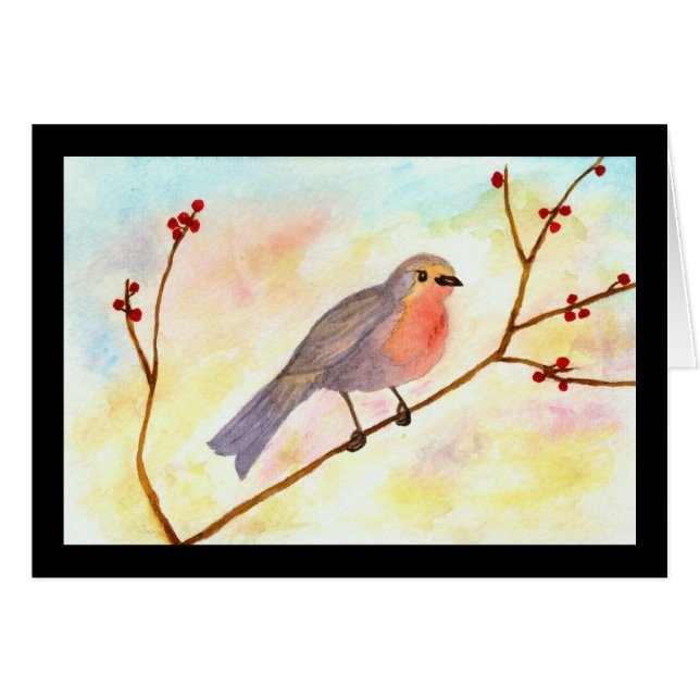 Red Robin houdt van Red Berries Waterverf Art (Voorkant Horizontaal)