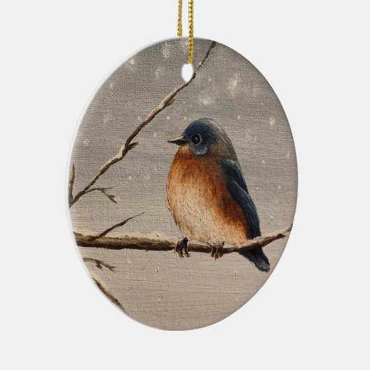 Red Robin in de sneeuw Keramisch Ornament (Rechts)