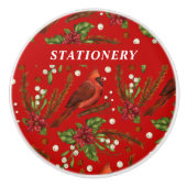 Red robin mistletoe Aangepaste naam rood kerstfees Keramische Knop (Voorkant)
