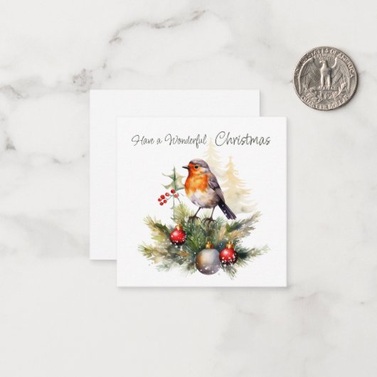 Red Robin Pine Christmas Enclosure Card Notitiekaartje (Voorkant / Achterkant in situ)