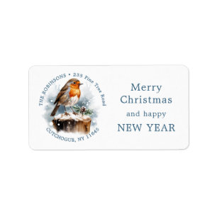 Red Robin Pine Cone Christmas retour adreslabel Etiket