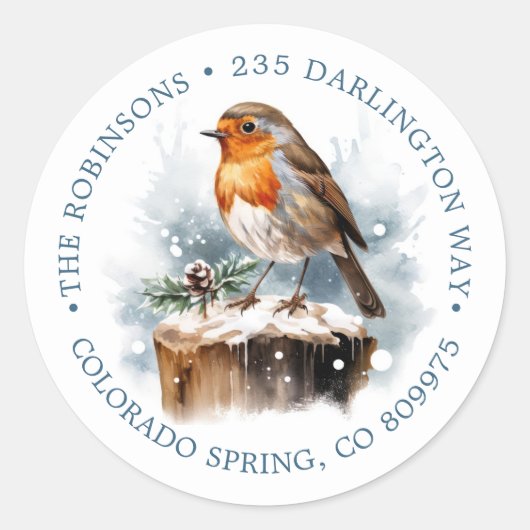 Red Robin Pine Cone Christmas Return Adreslabel Ronde Sticker (Voorkant)