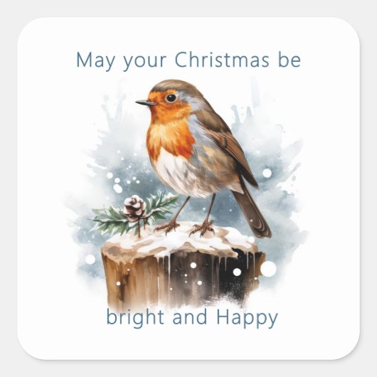 Red Robin Pine Cone Kerstmis Vierkante Sticker (Voorkant)