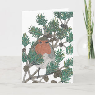 Red Robin, Pine Tree, Bird Art, Vakantie Feestdagen Kaart