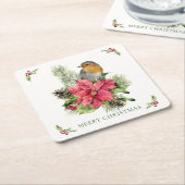 Red Robin Poinsettia Christmas Paper Onderzetter (Schuin)