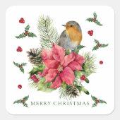 Red Robin Poinsettia Kerstmis Vierkante Sticker (Voorkant)