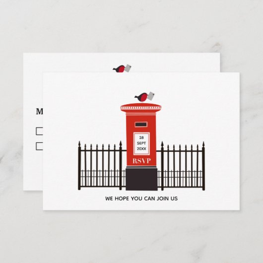 Red Robin Post Box Wedding RSVP Kaartje (Voorkant / Achterkant)