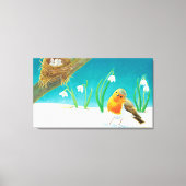 Red Robin Spring Snowdrops Illustratie Canvas Afdruk (Voorkant)