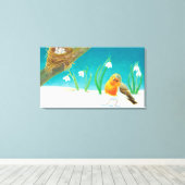 Red Robin Spring Snowdrops Illustratie Canvas Afdruk (Insitu (Houten vloer))