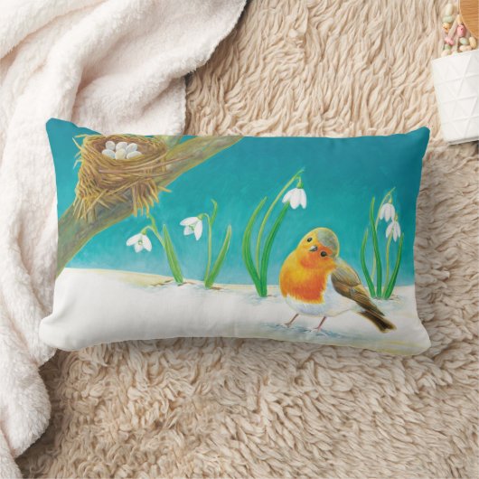 Red Robin Spring Snowdrops Kussen (Deken)