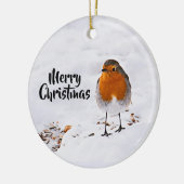 Red Robin vogelsneeuw Vrolijk kerstfeest Keramisch Ornament (Links)