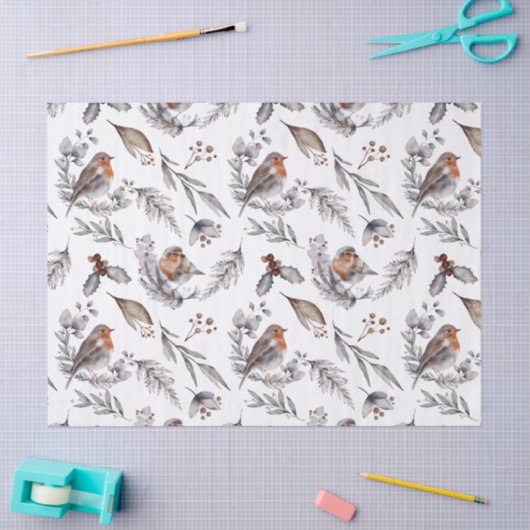 Red Robin Waterverf Botanische Kerstvakantie Tissuepapier (Craft)