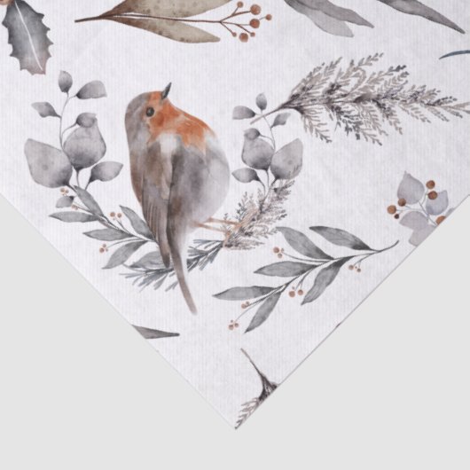 Red Robin Waterverf Botanische Kerstvakantie Tissuepapier (Detail)