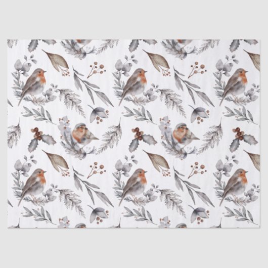 Red Robin Waterverf Botanische Kerstvakantie Tissuepapier (Voorkant)