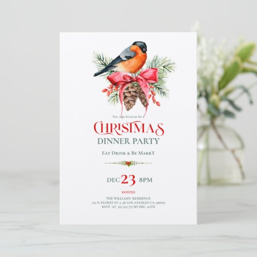 Red Robin with pinecones Christmas Design Kaart (Staand voorkant)