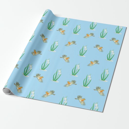 Red Robins en Snowdrops Cadeaupapier (Uitgerold)