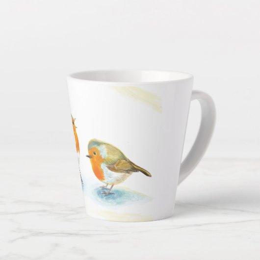 Red Robins in Winter small Latte Mok (Rechterhoek)