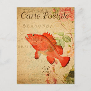  Red Rock Fish Floral Flowers Franse Briefkaart