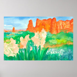 Red Rock Mountains Southwest Desert Waterverf Poster