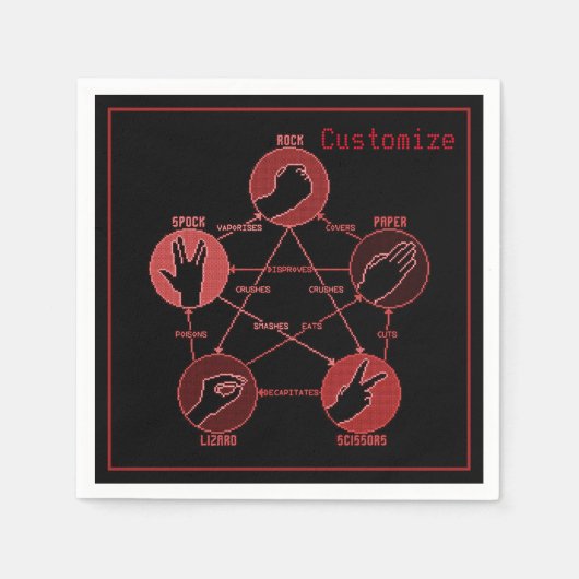 Red Rock Paper Scissors Lizard Spock Napkins Servetten (Voorkant)