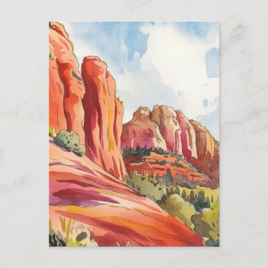 Red Rock, Sedona, Arizona, Waterverf schilderkunst Briefkaart (Voorkant)