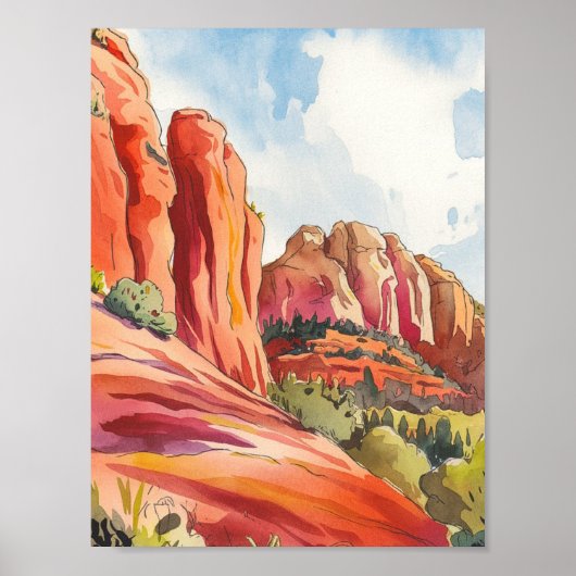 Red Rock, Sedona, Arizona, Waterverf schilderkunst Poster (Voorkant)