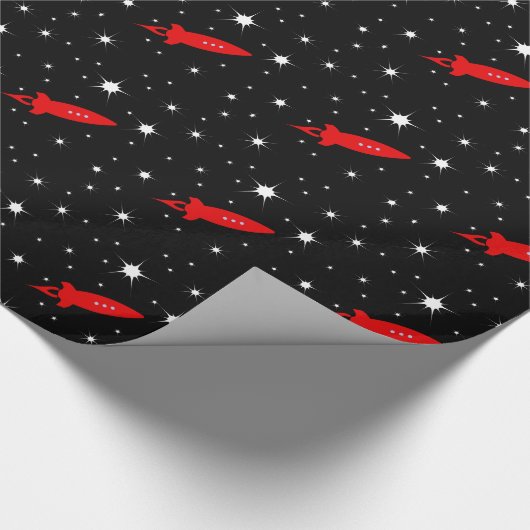 Red Rocket in Space Cadeaupapier (Hoek)