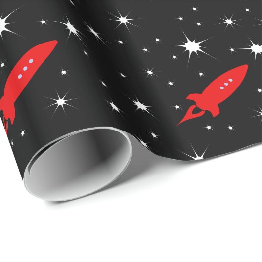 Red Rocket in Space Cadeaupapier (Rol Hoek)