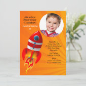 Red Rocket Photo Birthday Party Invitation Kaart (Staand voorkant)