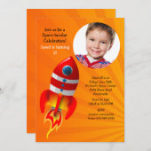 Red Rocket Photo Birthday Party Invitation Kaart (Voorkant / Achterkant)