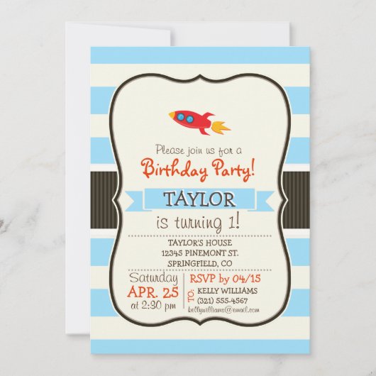 Red Rocket Space Ship; lichtblauwe strepen Kaart (Voorkant)