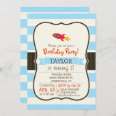 Red Rocket Space Ship; lichtblauwe strepen Kaart (Voorkant / Achterkant)