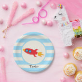 Red Rocket Space Ship; lichtblauwe strepen Papieren Bordje (Feest)