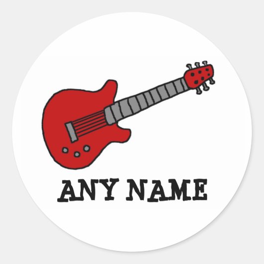 Red Rockin' Guitar Ronde Sticker (Voorkant)