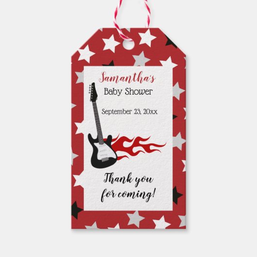 Red Rockstar Baby shower Gift Label Cadeaulabel (Voorkant)