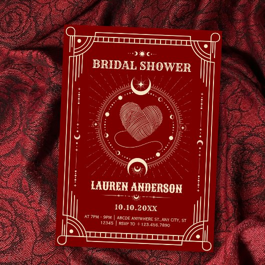 Red romance  boho mystical moon bridal shower kaart