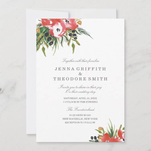 Red Romance Floral Weddenschap Kaart (Voorkant)