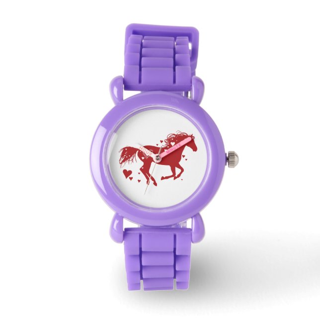 Red Romantic Heart Horse Horloge (Voorkant)