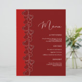 Red Romantic Hearts Swirls Valentijnsdag Holiday Menu (Staand voorkant)