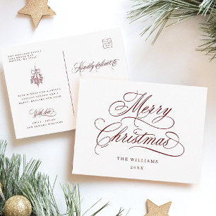 Red Romantic Merry Christmas Script Holiday Briefkaart