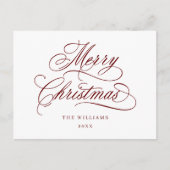 Red Romantic Merry Christmas Script Holiday Briefkaart (Voorkant)