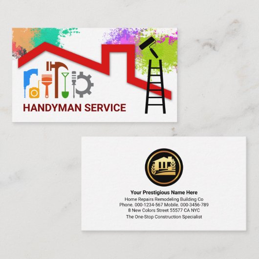 Red Roof Building Paint Splatter Visitekaartje (Voorkant / Achterkant)