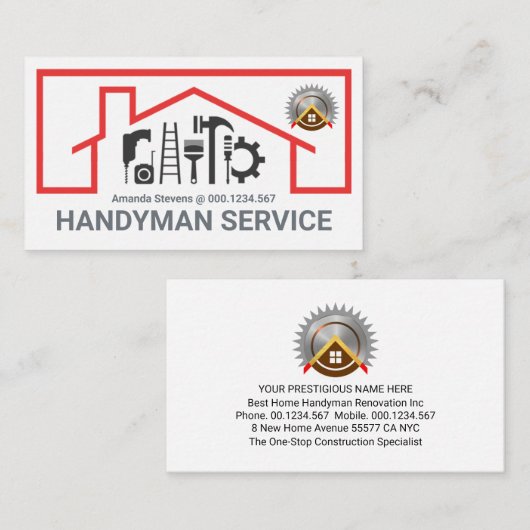 Red Roof Building Repair Tools Frame Visitekaartje (Voorkant / Achterkant)