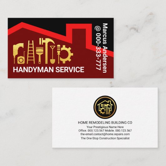 Red Roof Gold Handyman Tools Builder Visitekaartje (Voorkant / Achterkant)