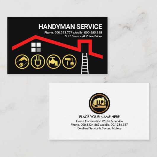 Red Roof Gold Handyman Tools Building Visitekaartje (Voorkant / Achterkant)