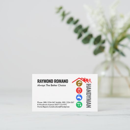 Red Roof Handyman Tools Line Visitekaartje (Staand voorkant)