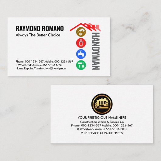 Red Roof Handyman Tools Line Visitekaartje (Voorkant / Achterkant)