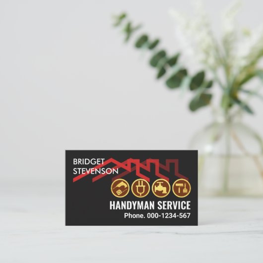 Red Roof Home Handyman Gereedschap Visitekaartje (Staand voorkant)