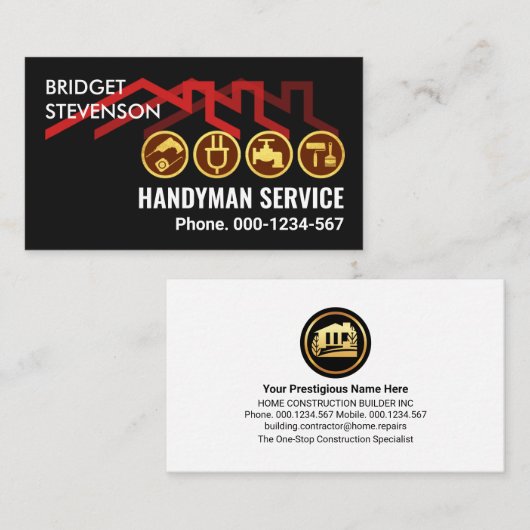 Red Roof Home Handyman Gereedschap Visitekaartje (Voorkant / Achterkant)