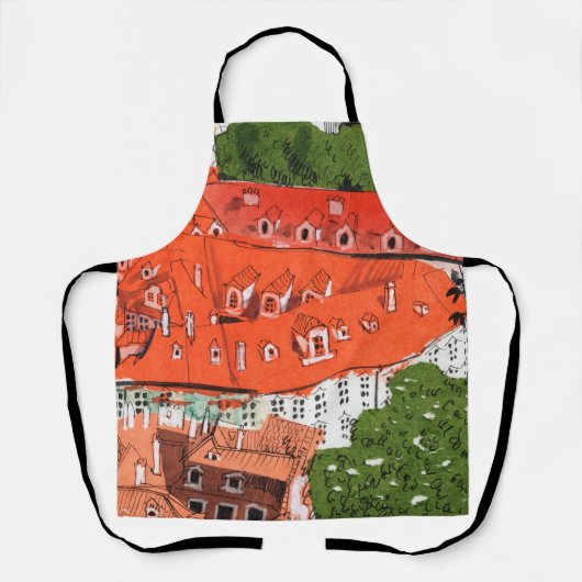 Red Roofs Prague Czech Cityscape Collage Sketch Schort (Voorkant)